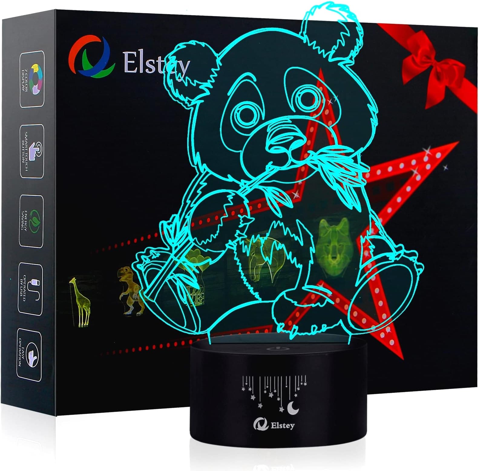 Elstey Giant Panda Bear 3D Illusion Lamps, 7 Color Changing Touch Table Desk LED Night Light Great Gifts for Kids