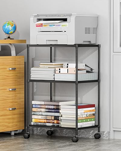 Miniatura 3 de OVICAR Estantes de almacenamiento de alambre de 3 niveles, estantes ajustables con ruedas, estante de almacenamiento de metal de acero para cocina,