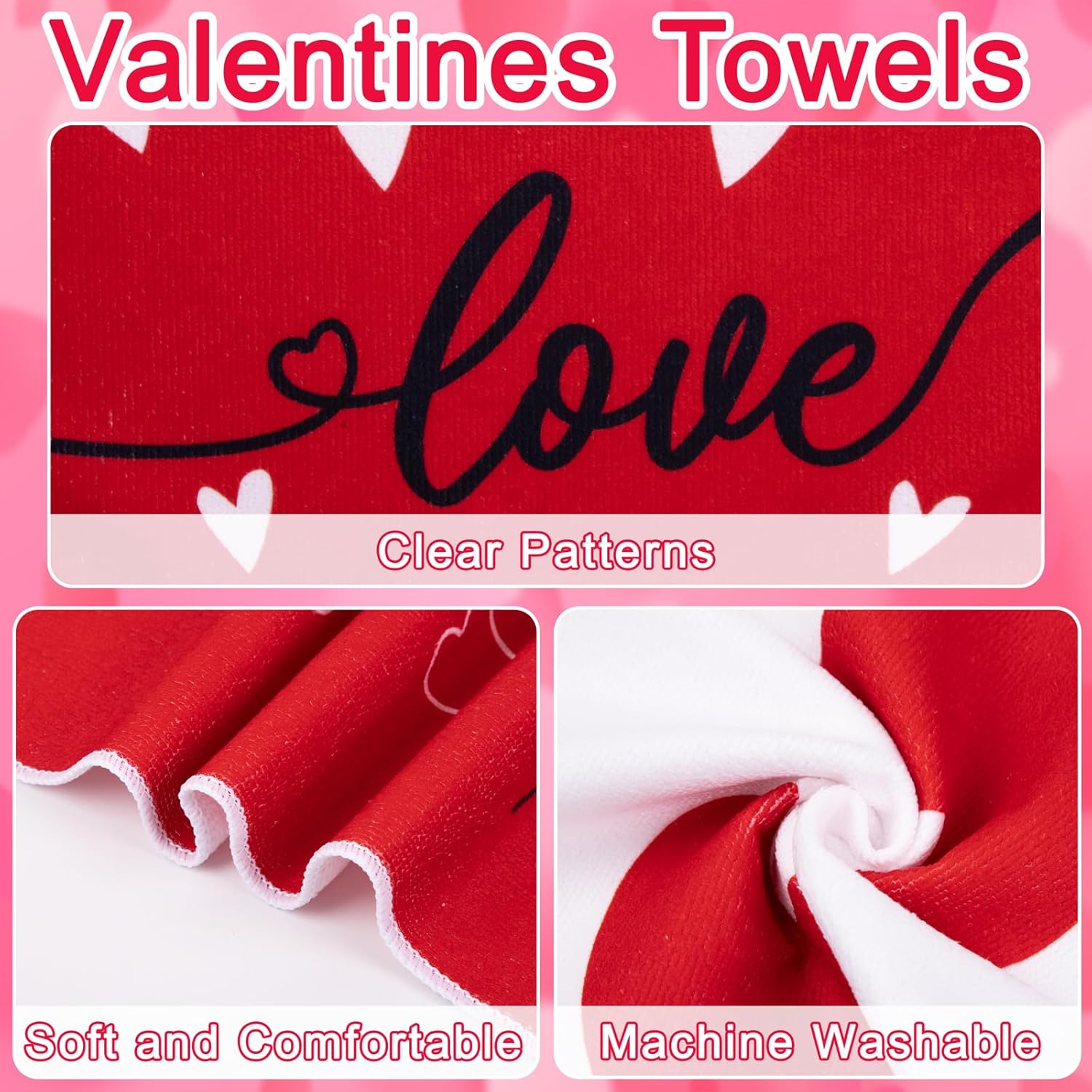 Tieshankao 7Pcs Valentines Day Shower Curtain Bathroom Set - Heart Non Slip Rugs Toilet Lid Cover Bath Mat Towels Decor with 12 Hooks