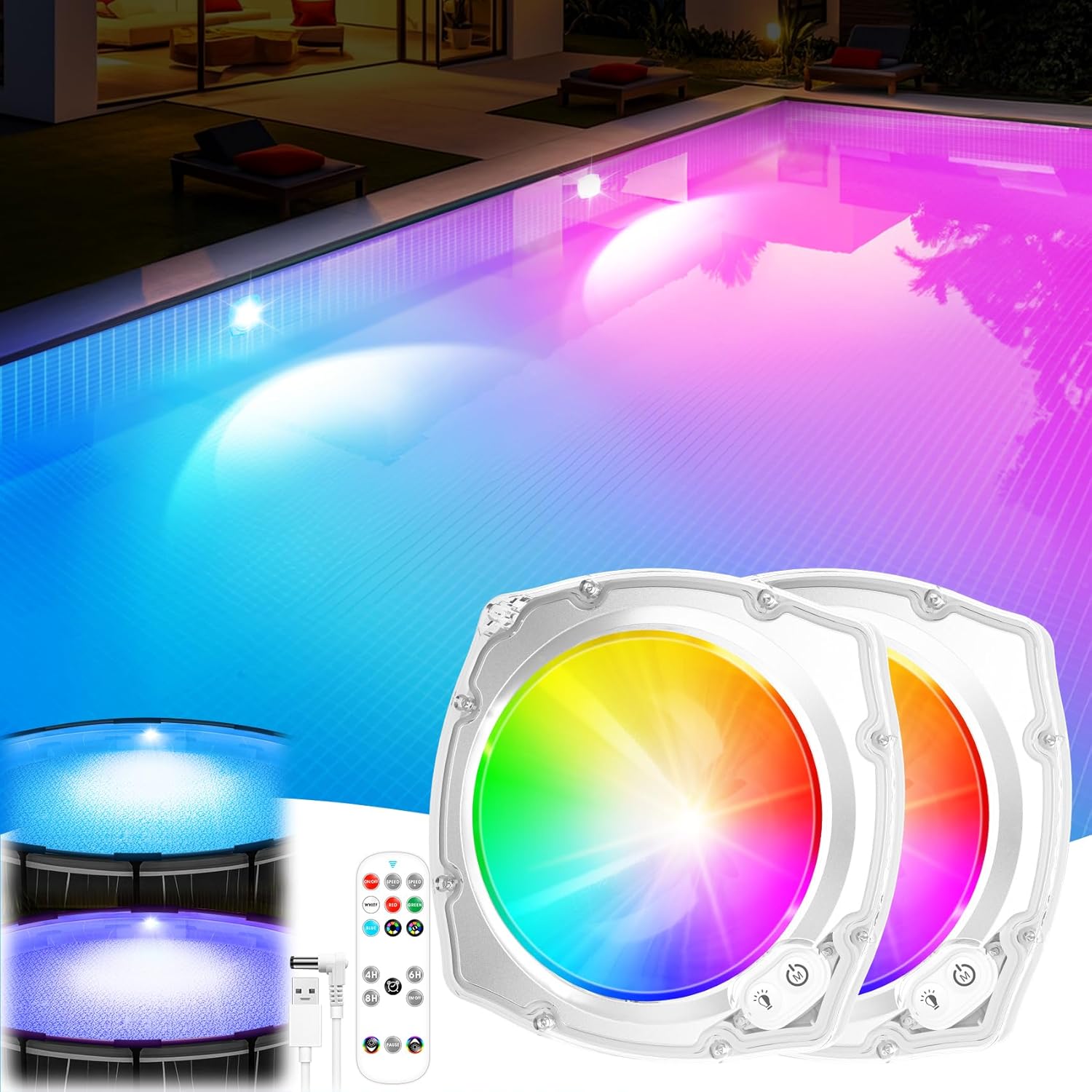 Rechargeable Submersible Pool Lights with Remote