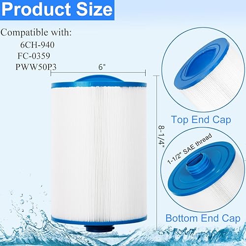 Miniatura 2 de Cartucho de filtro de spa que reemplaza para filtro de bañera de hidromasaje Unicel 6CH-940, PWW50P3, 817-0050, Filbur FC-0359, 25252, 03FIL1400,