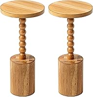 Vista 12 de COZAYH Mesa auxiliar de pedestal de granja, mesa de bebida de madera rústica con base, mesa redonda de Martini para espacio pequeño, sala de estar