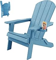Vista 16 de YEFU Silla Adirondack, silla Adirondack de plástico de gran tamaño, sillas plegables para exteriores con soporte para tazas, silla de césped