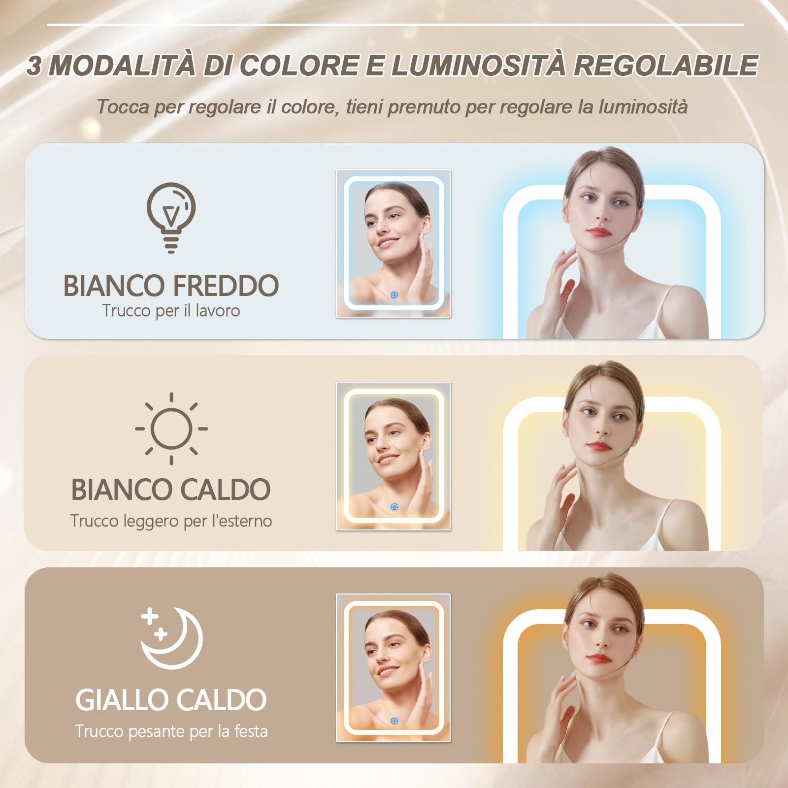 TRIUMPHKEY Toeletta da Trucco con luce LED, Tavolo da Toilette con Specchio e Sgabello,Postazione Trucco,Luminosità Regolabile,2 cassetti, Arredamento Moderno per la Camera da Let (Nero)