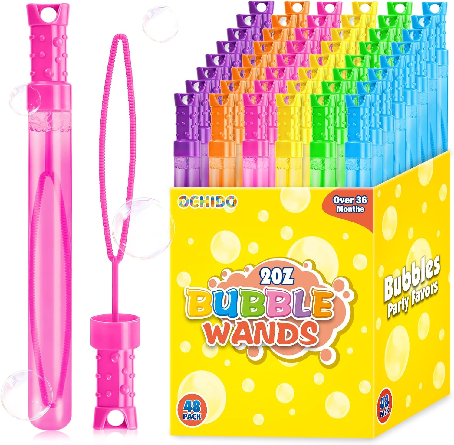 OCHIDO 48 Pcs Bubble Wand in 6 Colors, Bubble Wands Bulk for Kids Party Favors, Bubbles Party Favors for Summer Toys Gift, Indoor Outdoor Activity, Birthday Party, Wedding, Goodie Bags Stuffers