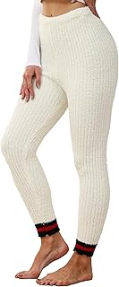 Womens Soft Ribbed Knit Fleece Leggings Winter Warm Thermal Tights Pants