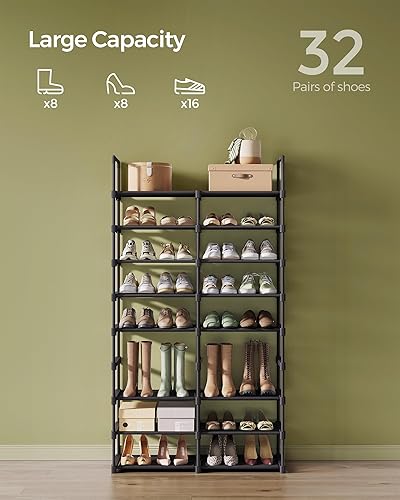 Miniatura 5 de SONGMICS Zapatero grande, organizador de zapatos de 8 niveles, almacenamiento de zapatos con capacidad para hasta 32 pares, apilable, gran
