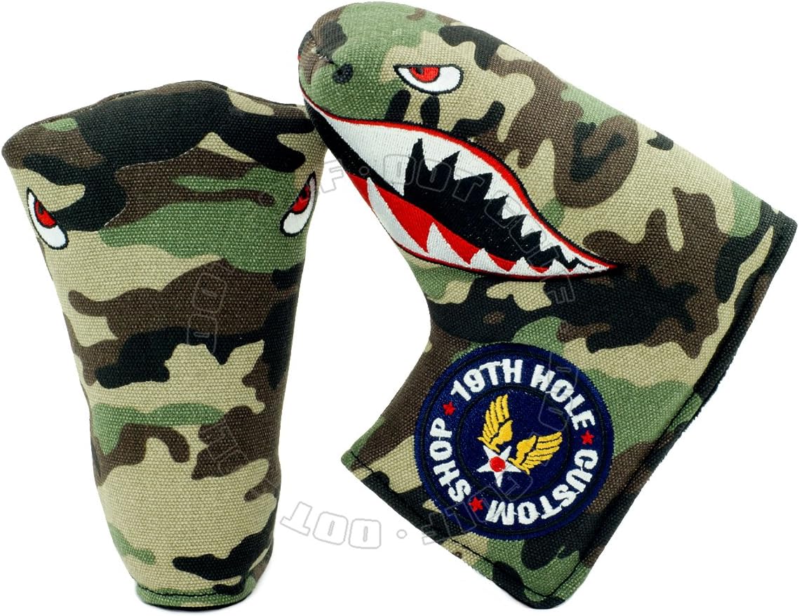19th Hole Custom Shop Fighter Plane Headcover for Blade and Midsize Mallet Putter, Camouflage