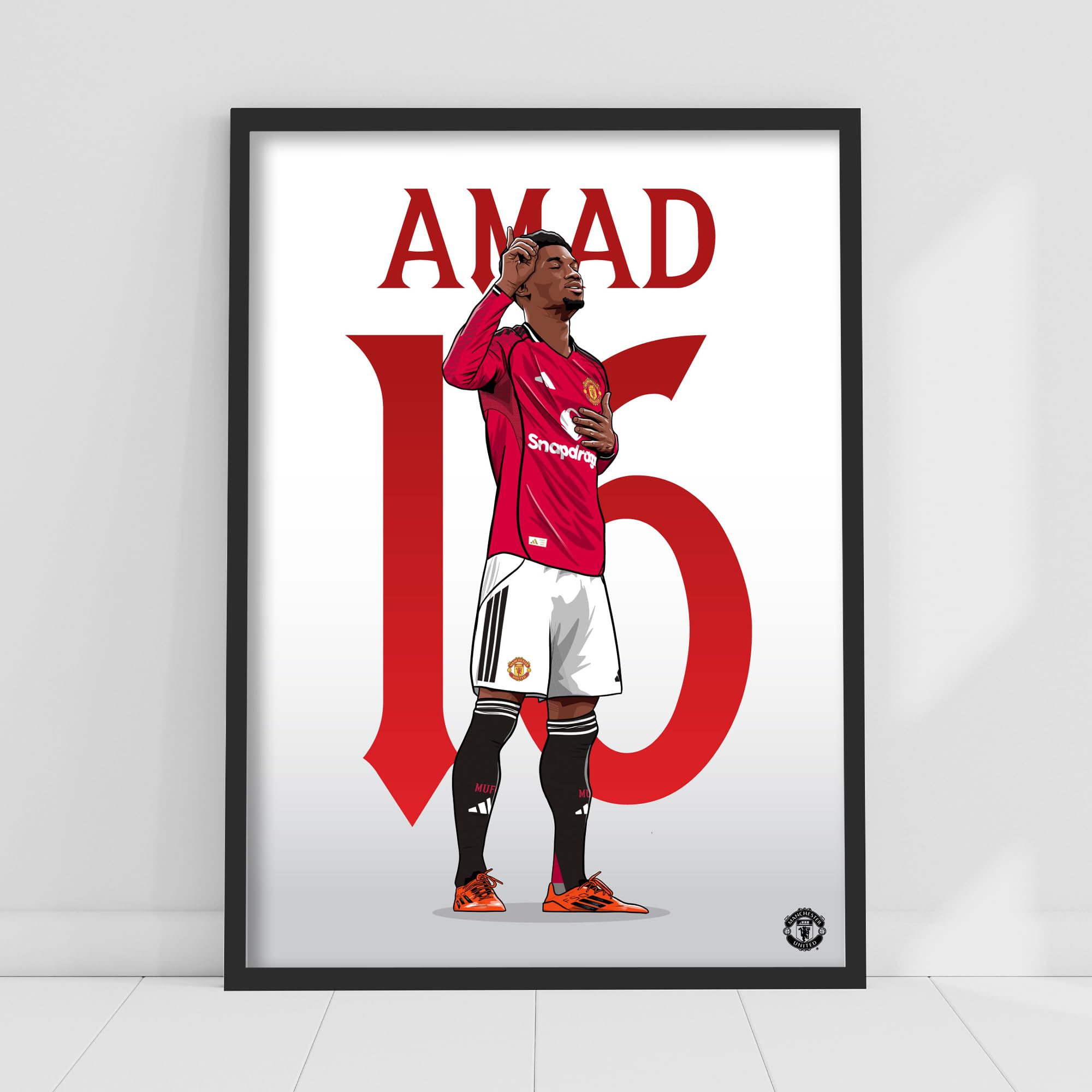 Themed Black Manchester United Fc Print - Amad 25/26 Illustration Poster Football Wall Art (21Cm X 29.7Cm - A4)
