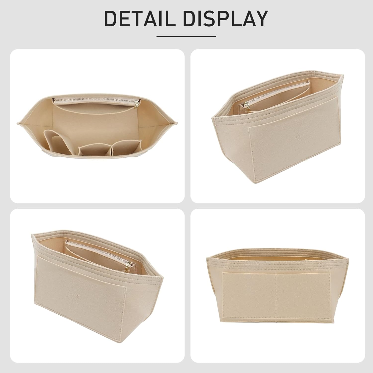 Felt Purse Organizer Insert Compatible with Longchamp Le Plaige M Tote Bag(Longg Handle), Zipper Long Champ Medium Organizer with Cup Holder, 8 Compartments Bag Insert(Beige,M) - Image 9