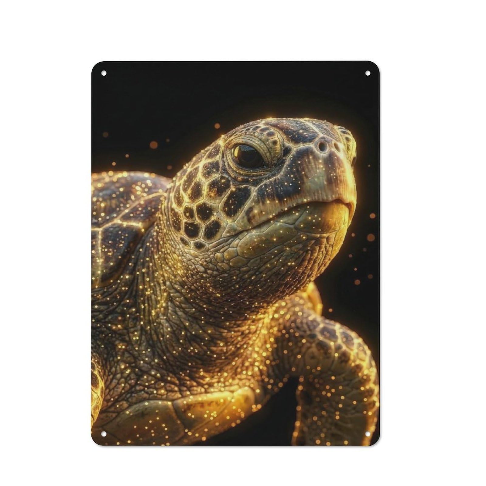 Junmoney Style-22 Loft Style Metal Wall Sign 40X30cm Featuring Glowing Sea Turtle Portrait, Studio Wall Art For Loft, Studio, Office Or Creative Room
