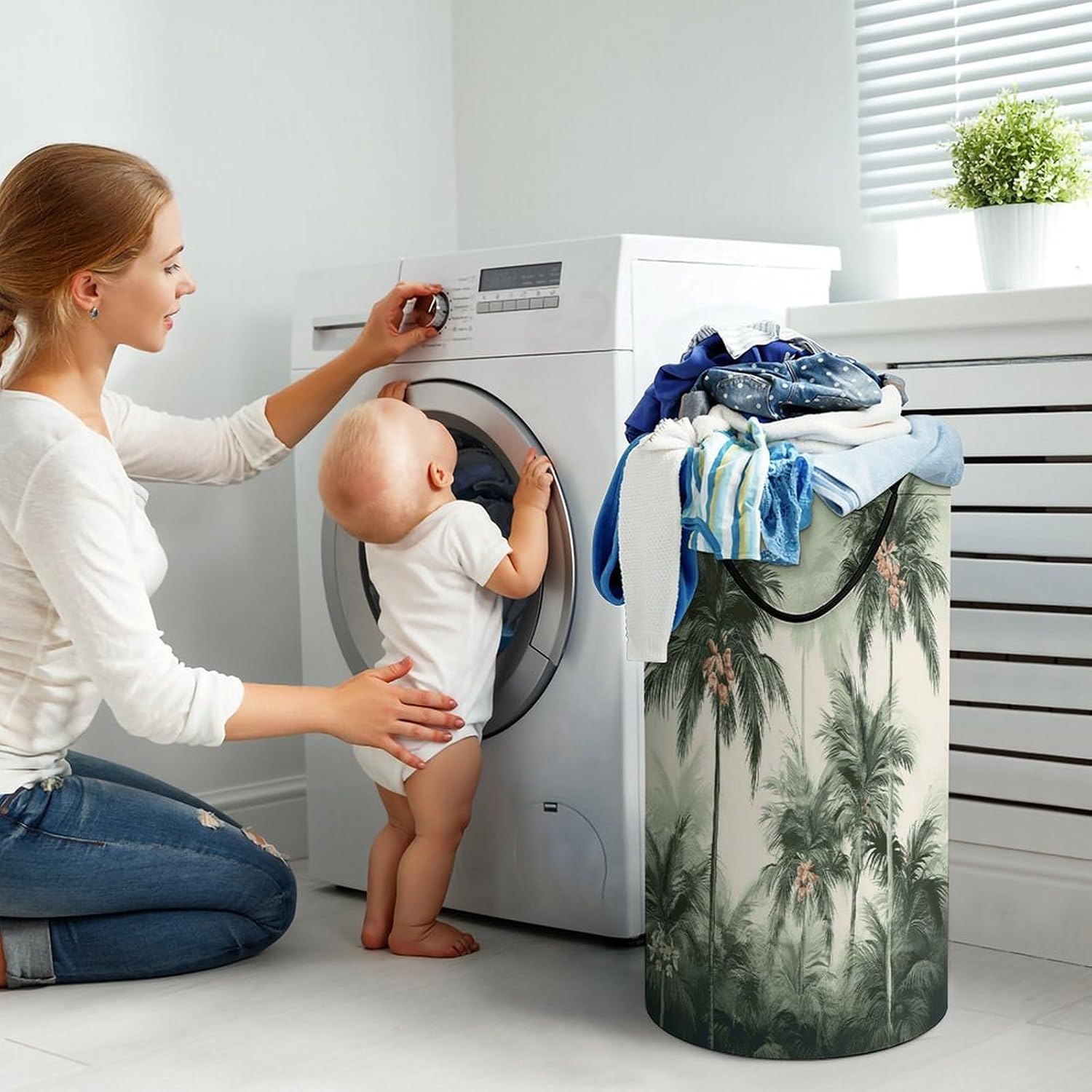 Tropical Palm Trees Laundry Hamper Large Collapsible Laundry Basket with Handles Waterproof Clothes Hamper Portable Dirty Clothes Basket for Bedroom Laundry Room Closet Bathroom