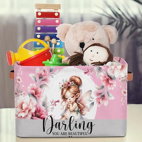Miniatura 3 de Cesta de almacenamiento pequeña de color rosa con asas para niños, cubo plegable de tela, organizador de almacenamiento para guardería, sala de