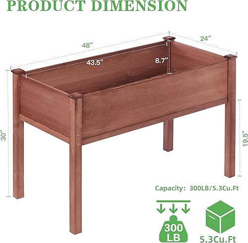 Miniatura 31 de Cama de jardín elevada con patas, 40 x 20 x 31 pulgadas, maceta elevada de madera maciza para patio al aire libre