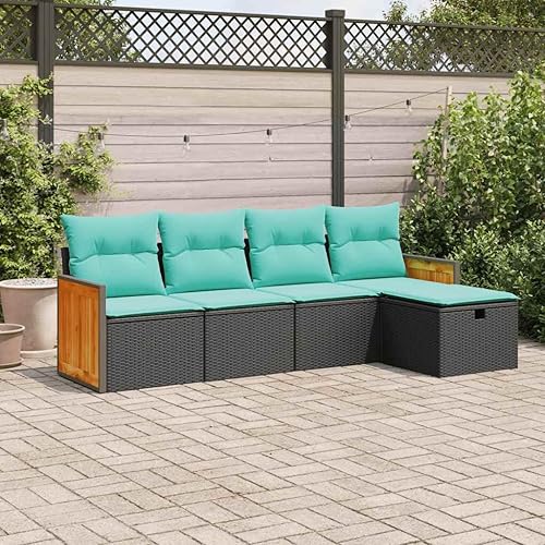 Miniatura 1 de 5 Piece Garden Sofa Set with Removable Covers, Black PE Rattan Outdoor Furniture for Patio and Balcony, Durable Steel Frame and UV-Resistant