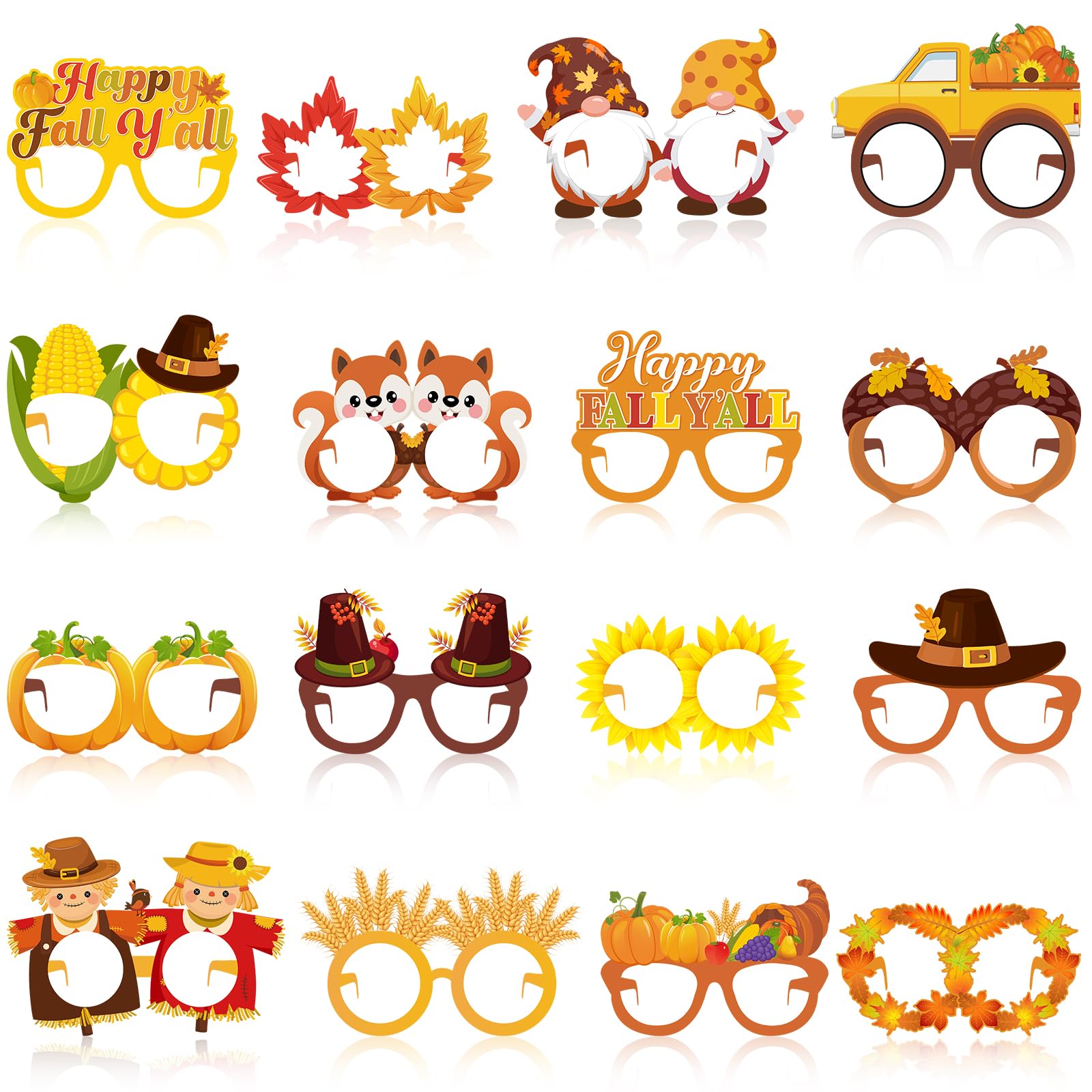 Harrycle 32 Pcs Fall Party Decoration Paper Eyeglasses Autumn Thanksgiving Costume Photo Booth Prop Pumpkin Maple Leaf Autumn theme Supplies for Hello
