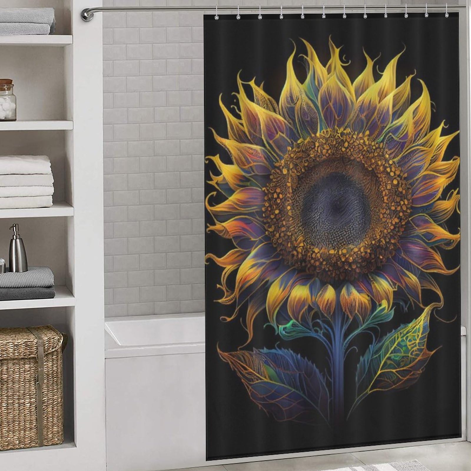 Rideau de douche polyester de qualité supérieure au motif tournesol élégant 140x183