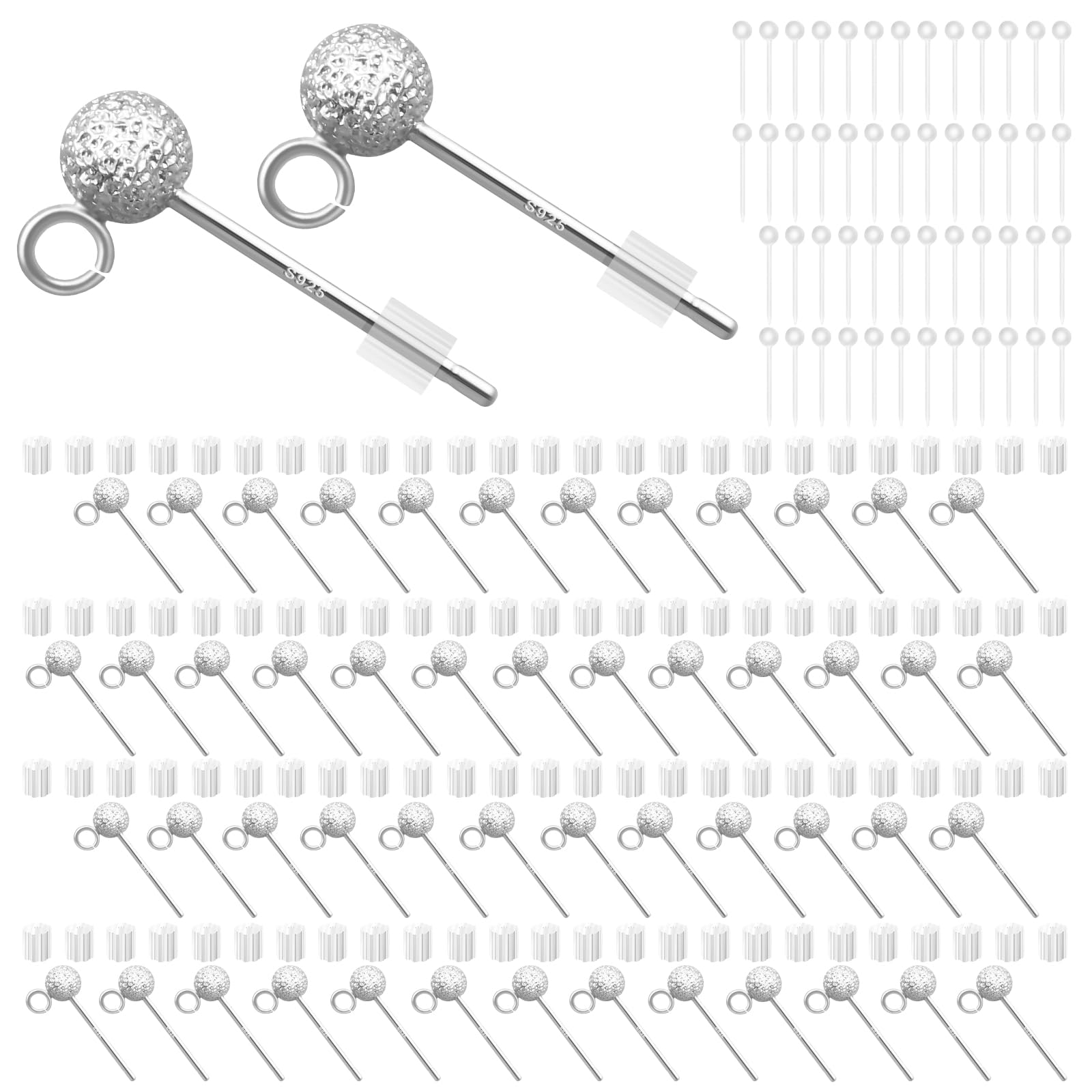 Silver Ball Earring Posts Hypoallergenic Earring Studs Ball Ear Pin with 925 Sterling Silver Post for DIY Jewelry Making Findings