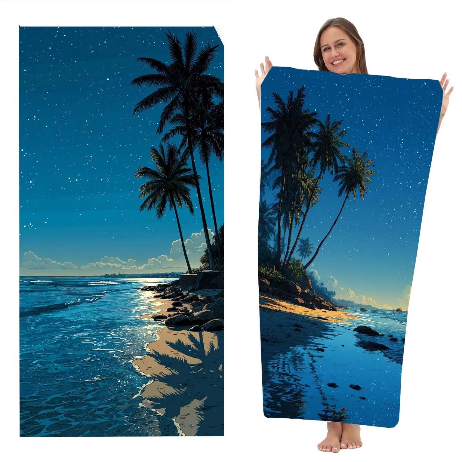 Toalla Playa grande XXL 220x100 cm, Toalla Microfibra de Secado RáPido, Absorbente, Ultrasuave y Compacta, Toalla BañO Sin Arena, Manta de Playa Gimnasio Baño, Pack de 2 (Cocoteros De Playa) z-2007