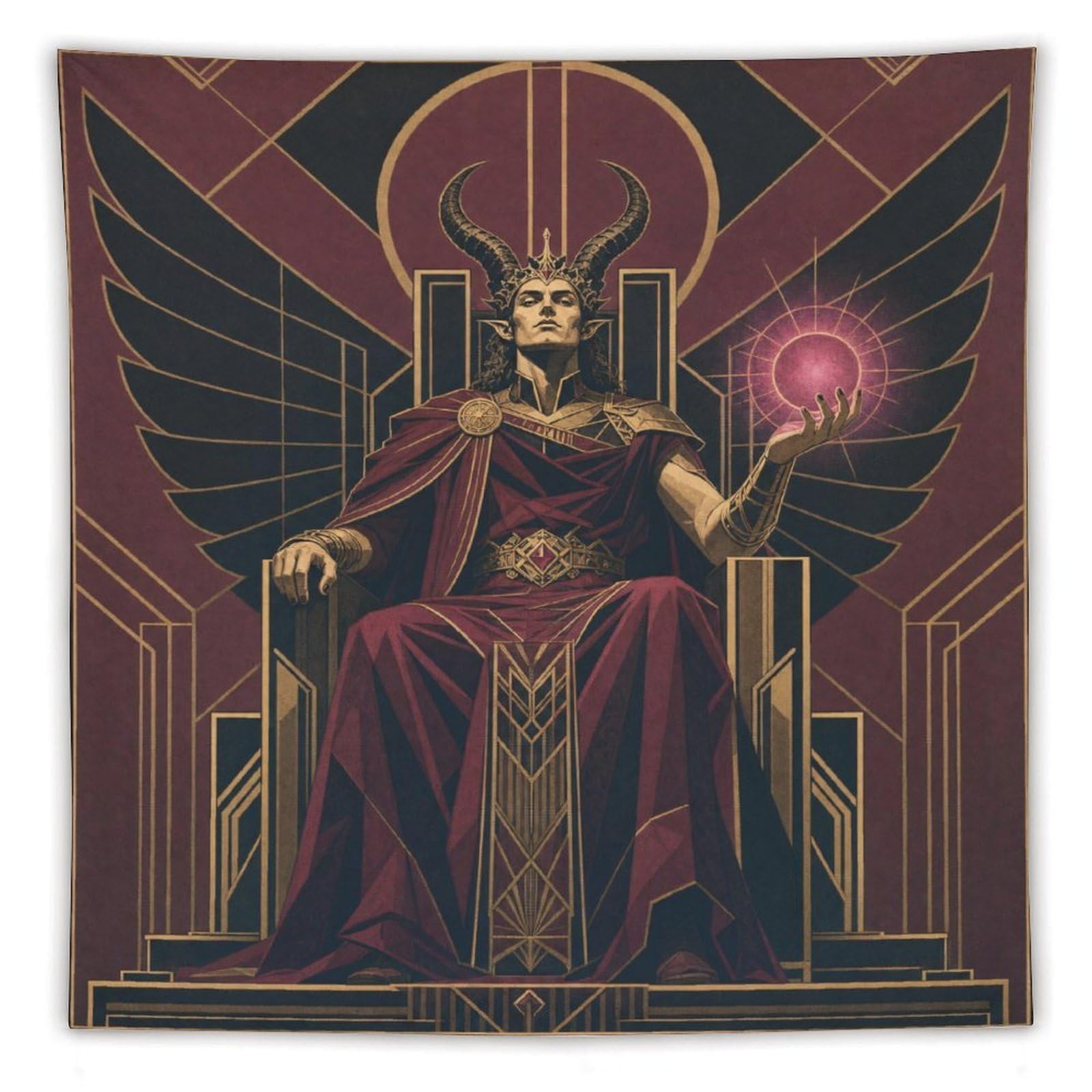 W7C8U2X3 Winged King on Throne Wall Tapestry, Fantasy Illustration Style