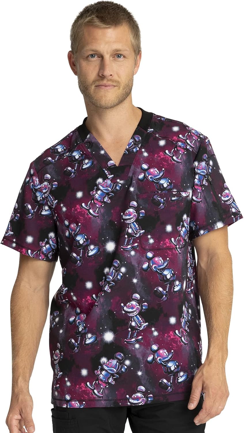 Tooniforms Men Scrubs Top V-Neck Print TF730, XS, Metallic Mickey