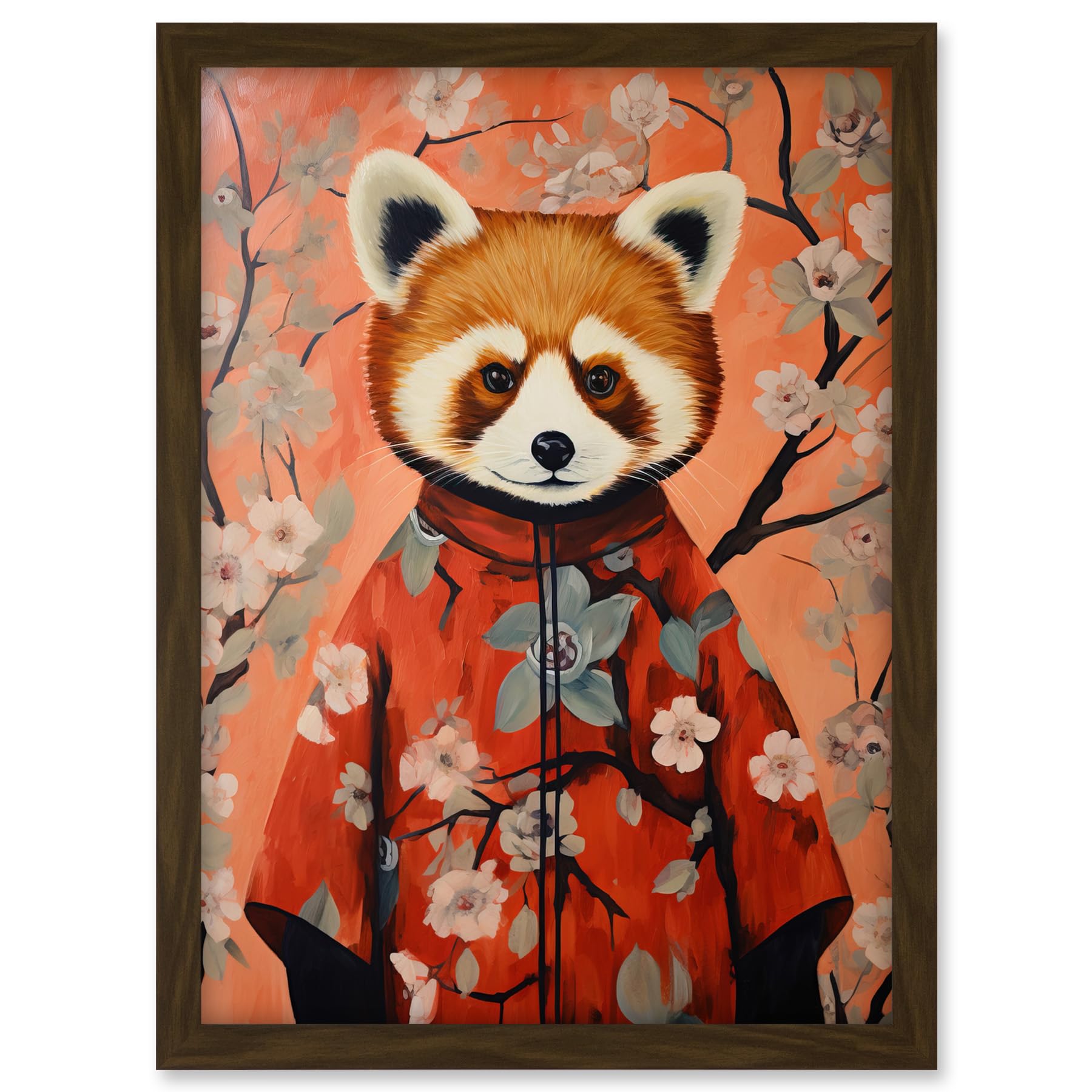 Artery8 Red Panda in Kimono Cherry Blossom Trees Japan Artwork Framed A3 Wall Art Print