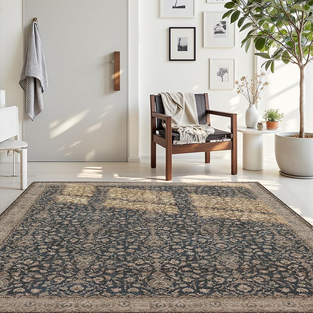 8x10 Area Rugs Dark Green Washable Rug for Living Room, Dining Room, Bedroom, Large Carpets, Non Slip & Non-Shedding Low Pile Vintage Print Rug for Home Office Decor - Image 3