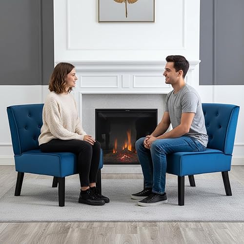 Miniatura 13 de Container Furniture Direct Reese - Silla moderna de mediados de siglo para sala de estar, sin brazos, con botones y patas de madera maciza, 2