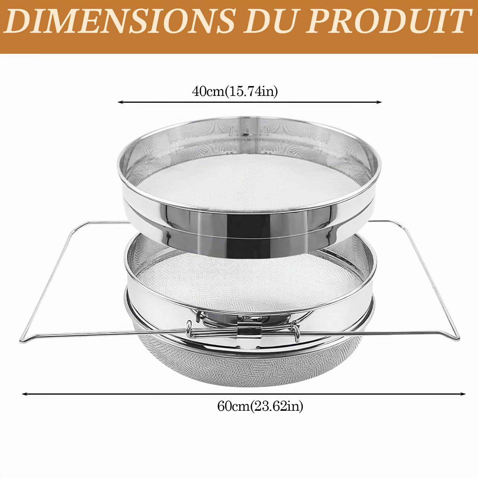 Tamis à miel en acier inoxydable, ensemble double tamis 5 pièces, accessoires pour apiculteur, équipement d'élevage d'abeilles, outil pour apiculteur, pince, fourchette pour décapsulage