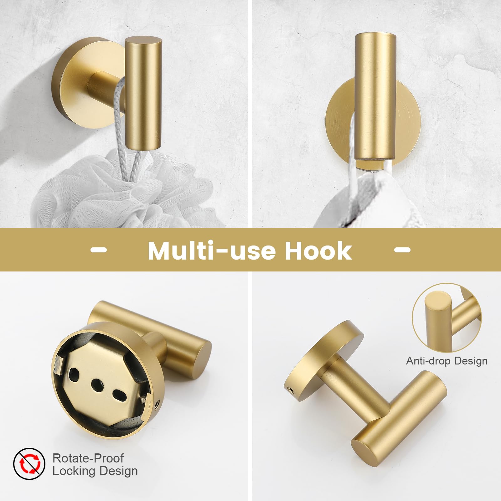 YACVCL Juego de 10 piezas de accesorios de baño dorados, soporte para toallas de baño de 27.5 pulgadas, acero inoxidable SUS304, toallero para montaje en pared, barras de toalla para baño, barra de