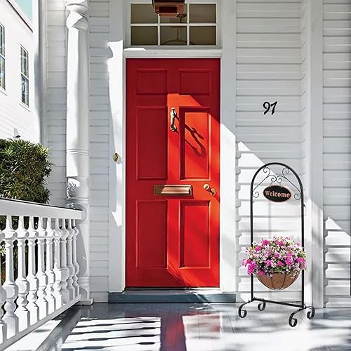 Miniatura 5 de LEWIS&WAYNE Soporte de cesta de bienvenida de metal de 40 pulgadas de alto con forro de coco, decoración al aire libre para porche, terraza, patio,