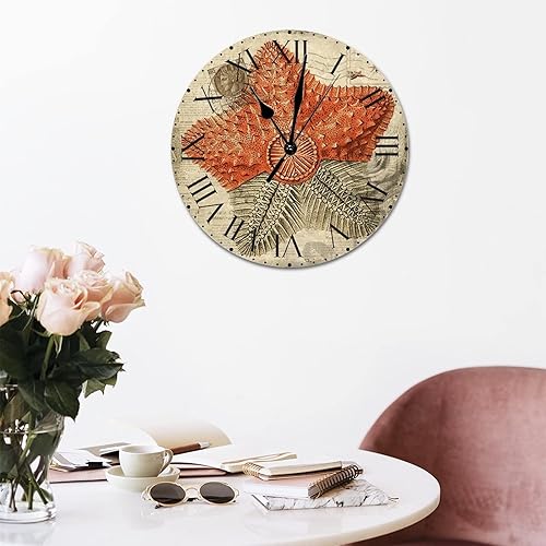 Miniatura 175 de ArogGeld Reloj de pared con diseño de estrella de mar antigua francesa, de cloruro de polivinilo, con números romanos, de 10 pulgadas, funciona