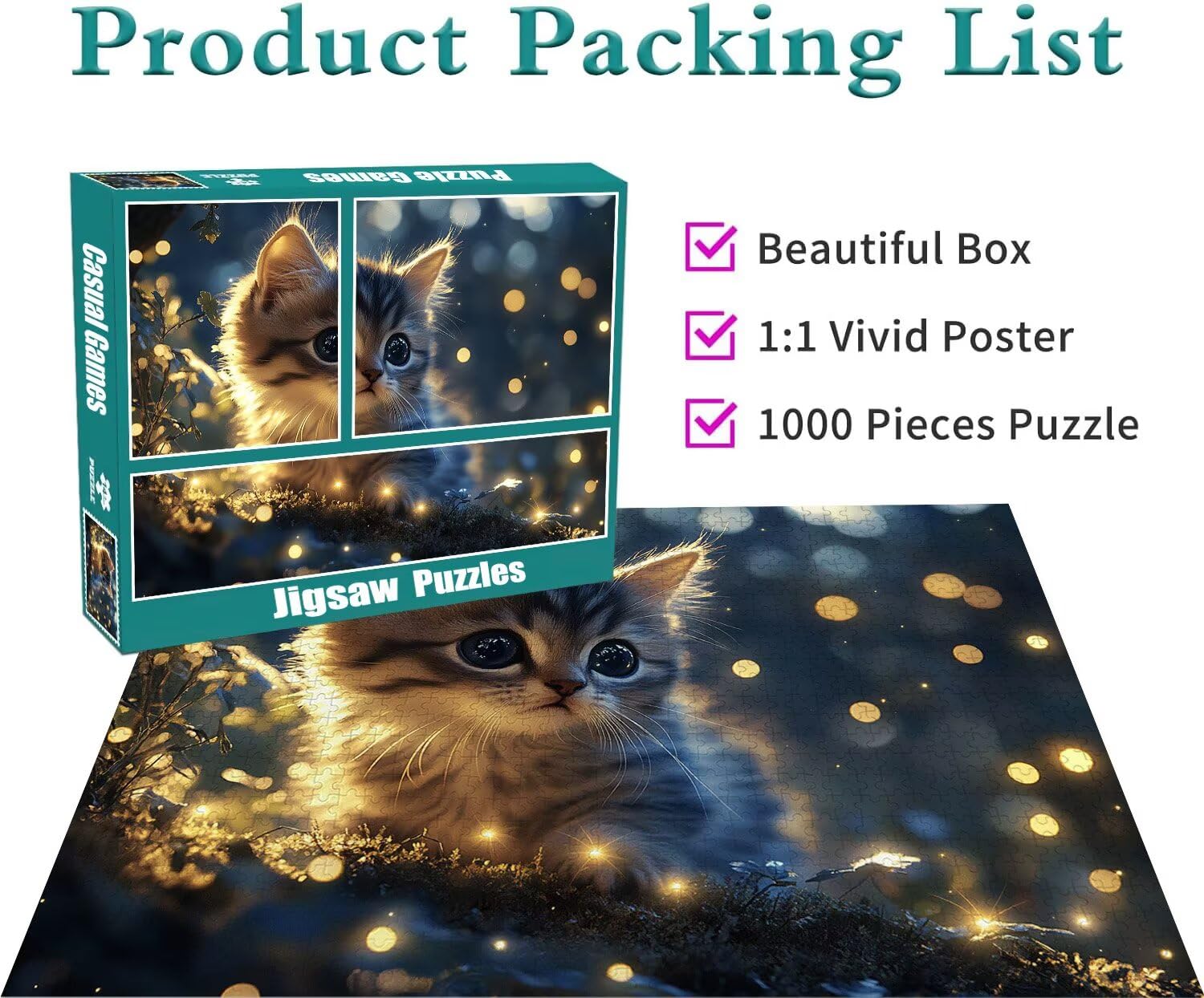 Puzzle Erwachsene 2000 Teile Katze Glühwürmchen Educa Jigsaw für Kinder ab 8 Jahren Mädchen Jungen, Erwachsene Impossible Klassische Puzzles Schwer, Anspruchsvoll Spielspaß, Geschenke 70x99cm t-702