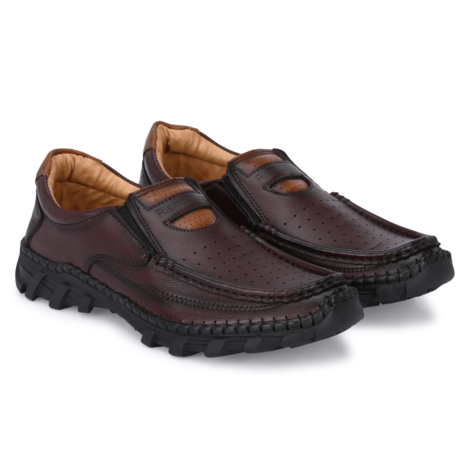 Rising Wolf Mens Brown Leather Formal Slip on Shoes - 10 UK (B0BCV7TG51) Amazon Price History, Amazon Price Tracker