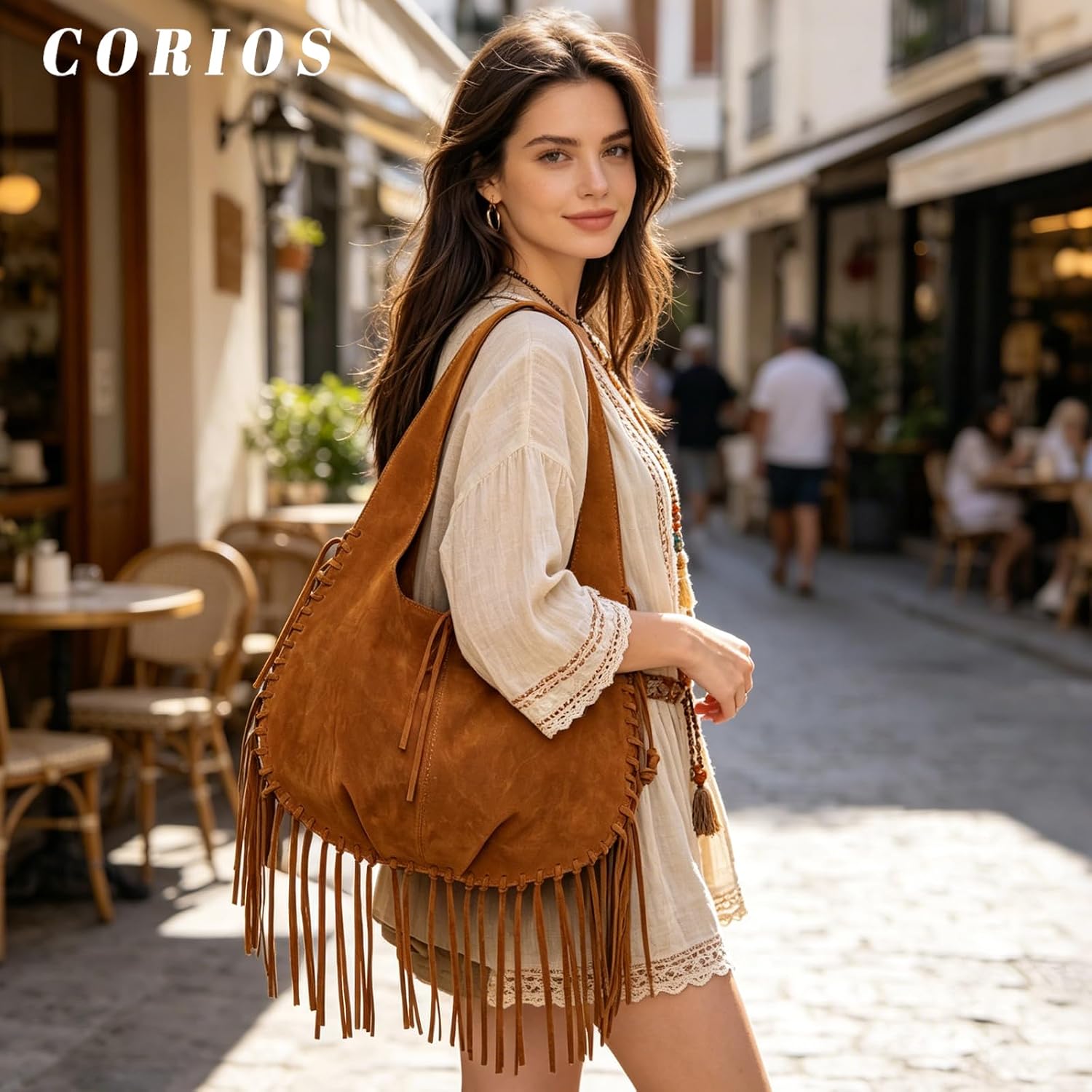 Women Suede Tote Handbag Boho Fringe Underarm Shoulder Bag Bohemian Tassel Hobo Bag Large Capacity Top Handle Bag