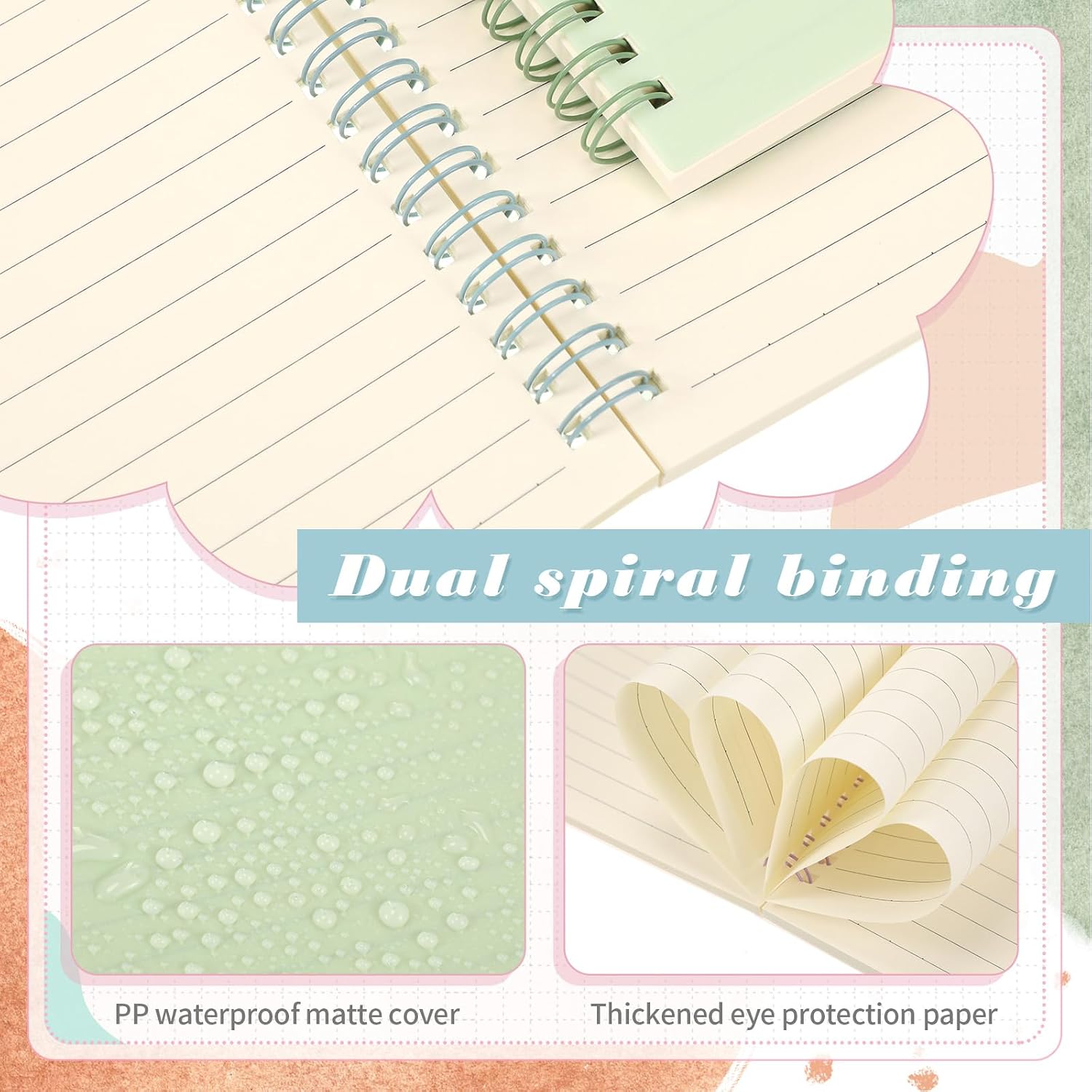 Honoson 16 Pcs Cute Kawaii Notebooks A5 Lined Journal Notebook Includes 4 Colorful Spiral Notebook 5 Retractable Gel Pens 6 Aesthetic Pastel Highlighters 1 Sticky Index Tabs (Cute Color)