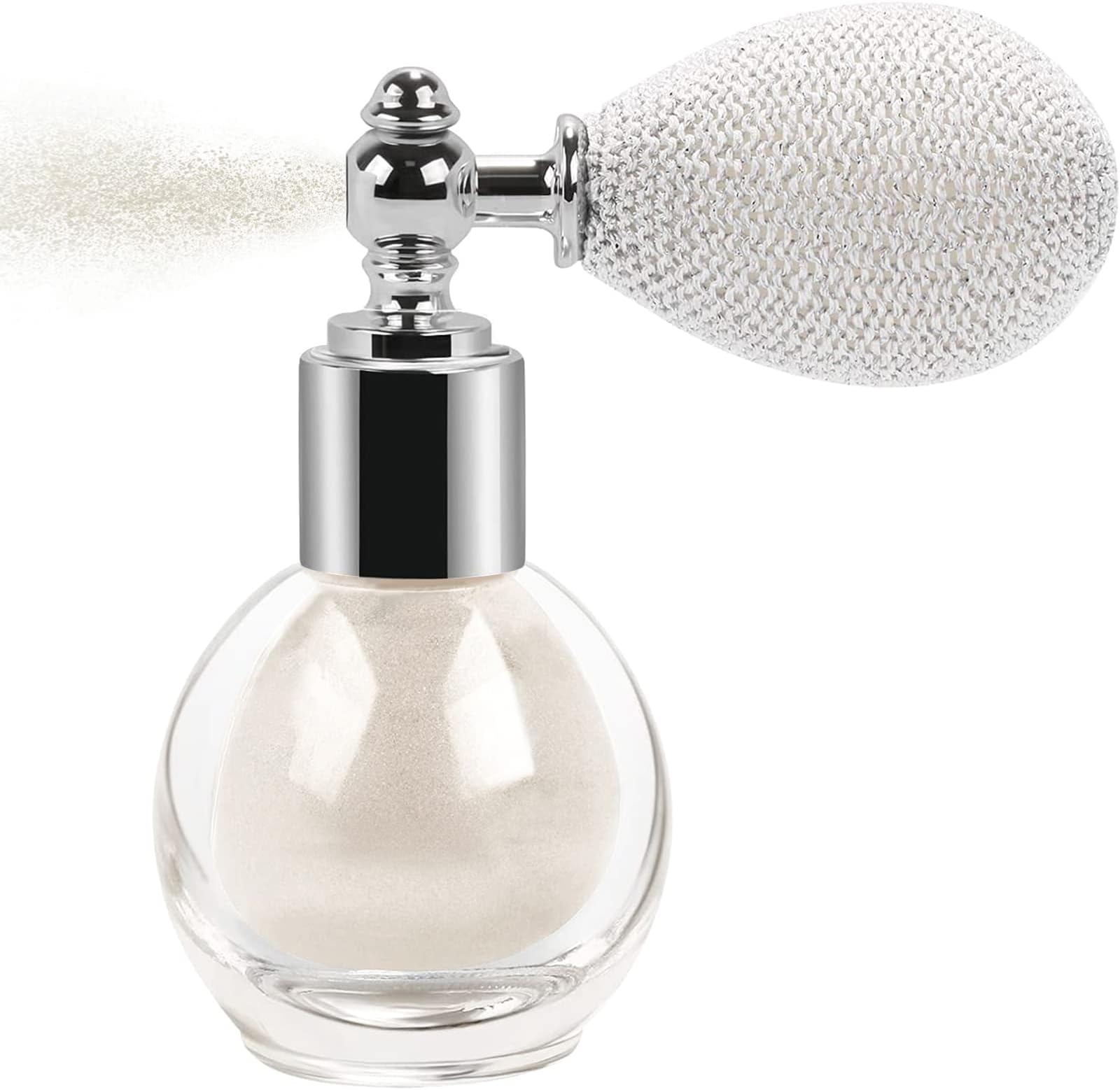 Shimmering Spray Powder Sparkle Powder, Glitter Dust Spray Gloss Powder Spray Contour Make Up Glitter Eyeshadow Pressed Powder Loose Powder Spray for Face Body Hair Nails Makeup(Pearl White)