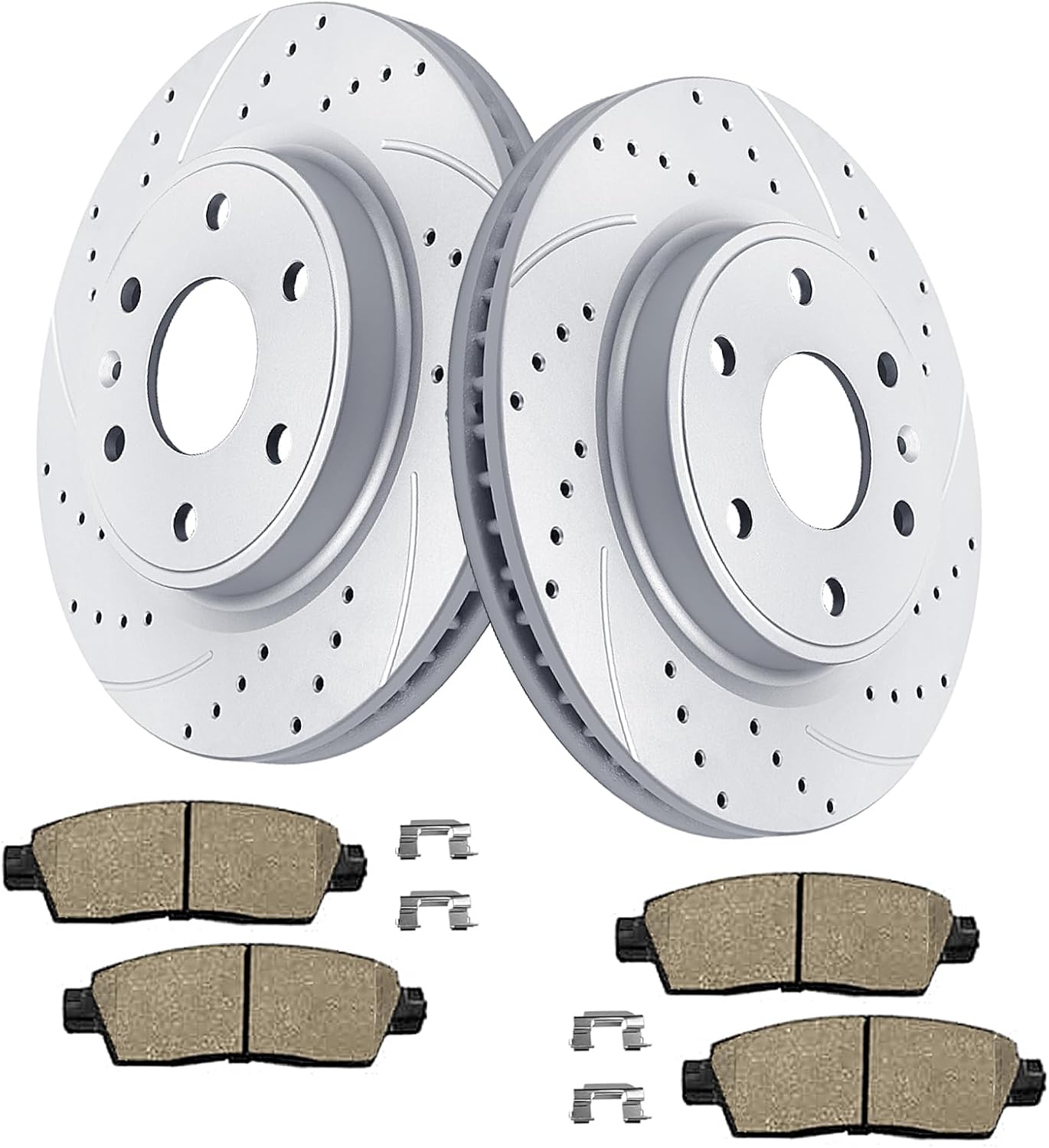Acinoparts Front(12.80") Brake Kit for 2009-2017 Chevy Traverse 2008-2017 Buick Enclave 2007-2016 GMC Acadia 2017 Limited 2007-2010 Saturn Outlook Drilled and Slotted Brake Rotors Ceramic Brake Pads