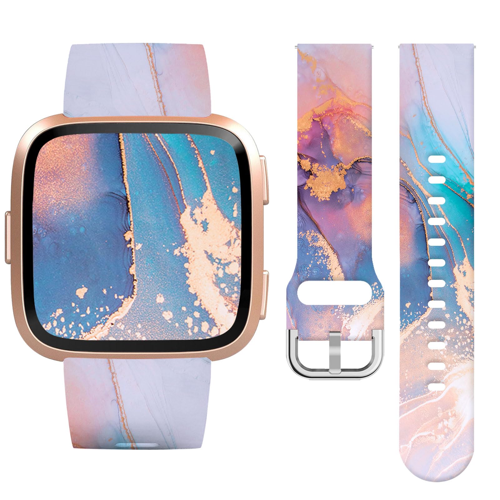 Vozehui Marble Silicone Straps for Fitbit Versa/Versa 2/Versa Lite, Soft, Unique Printing Technology, Comfortable to Wear, Waterproof and Durable Replacement Band for Men Women