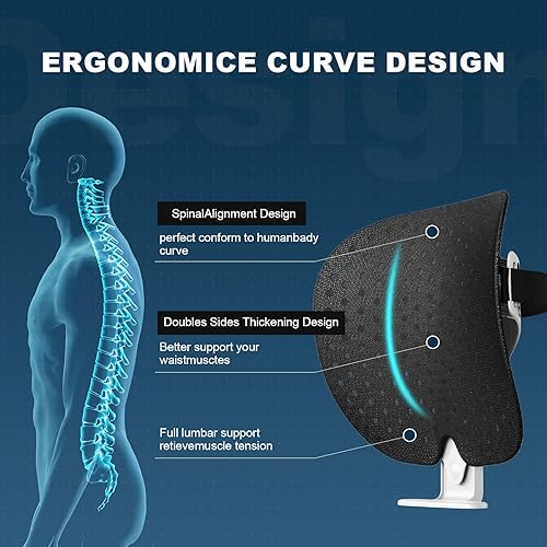 Miniatura 3 de HONGTOP H Soporte lumbar soporte de respaldo de malla transpirable para oficina y automóvil con soporte ajustable para comodidad durante todo el