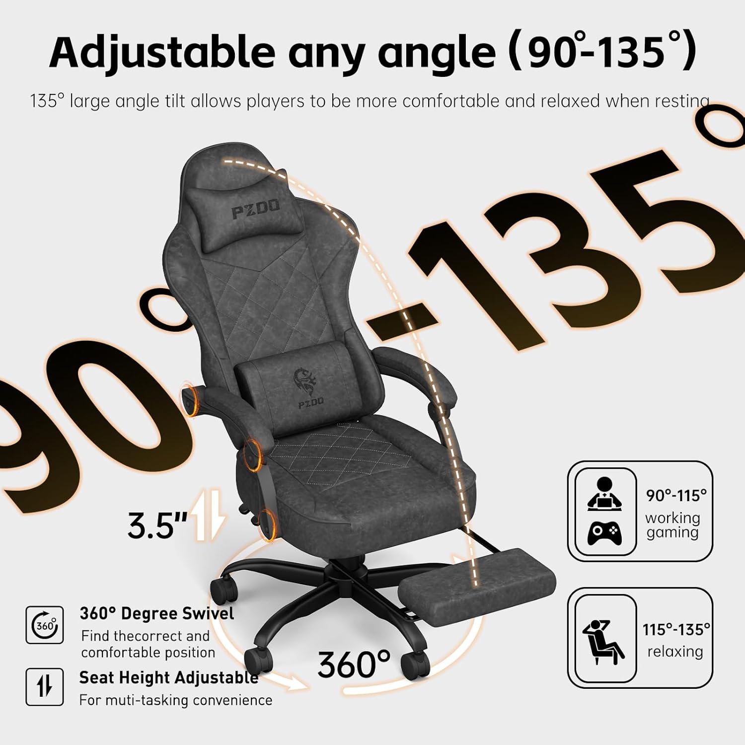 71ja2rICdWL._AC_SL1500_ Gaming Chair Ergonomic Gaming Chairs with Lumbar Support, Fabric Gamer Chair Reclining Computer Chair with Footrest, Big Tall Pc Office Chair for Adults, Heavy People, 350 lbs, Teens, Black