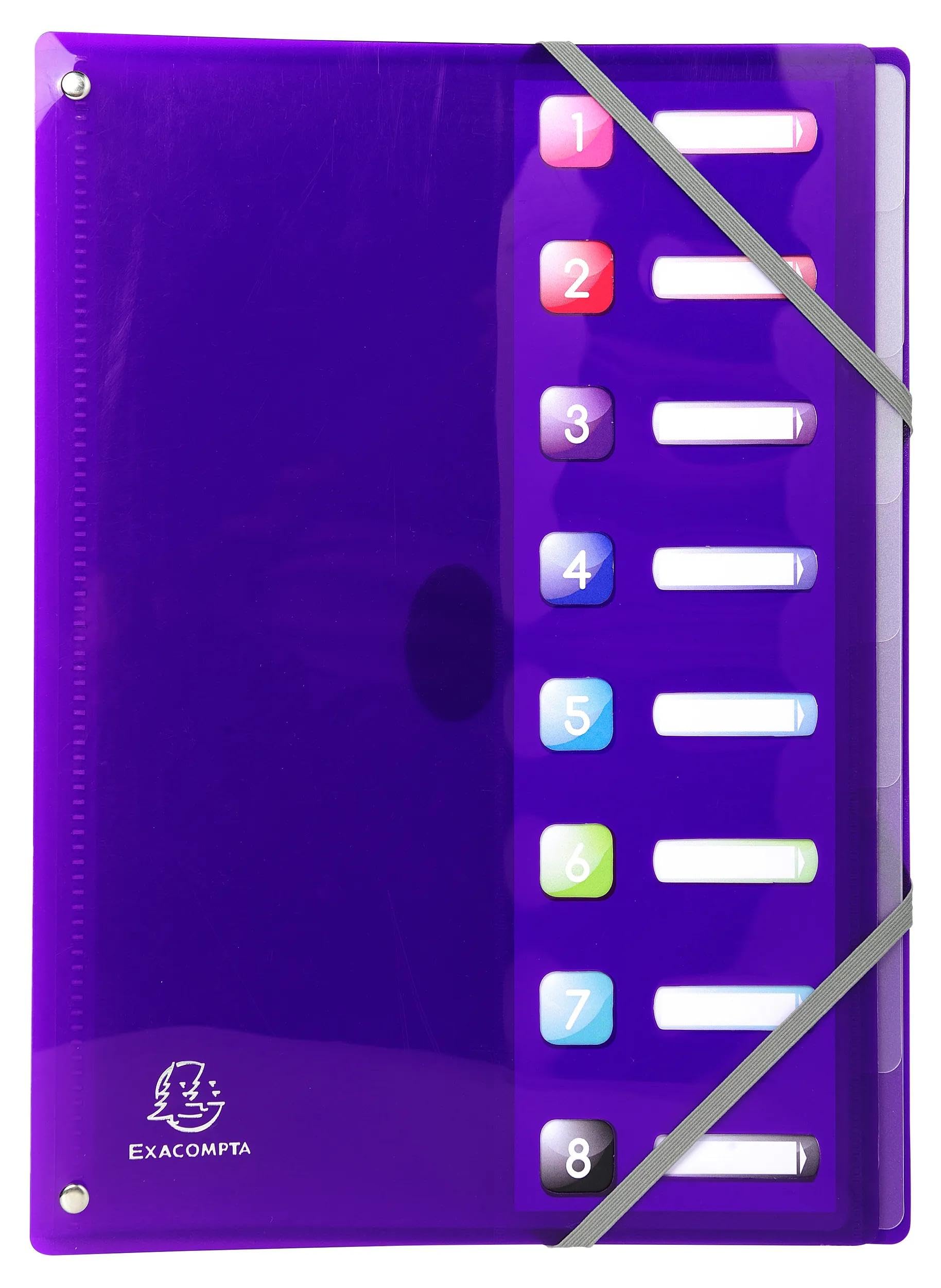 Exacompta - Ref. 58680E Iderama PP - Caja de 8 clasificadores, respaldo extensible - con elásticos y ventanas cortadas - de polipropileno, 8 compartimentos - dim 24 x 32 cm - para A4 - surtidos