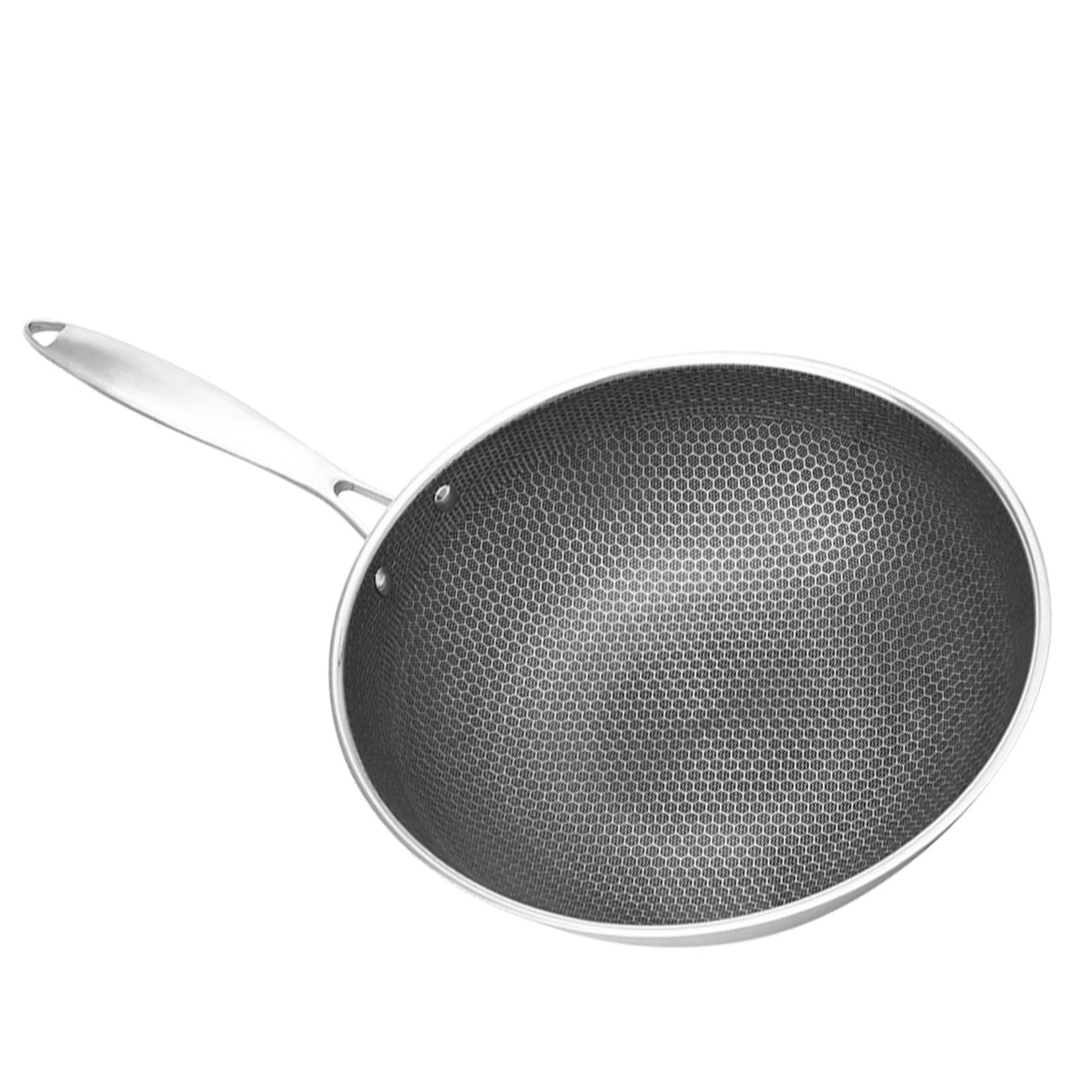 Padella Wok in Acciaio 32 Cm Antigraffio Antiaderente Manico Ergonomico Per Cucina a Gas, Forni Elettrici e Ceramica, Padella Profonda Per Friggere Verdure e Frutti Di Mare