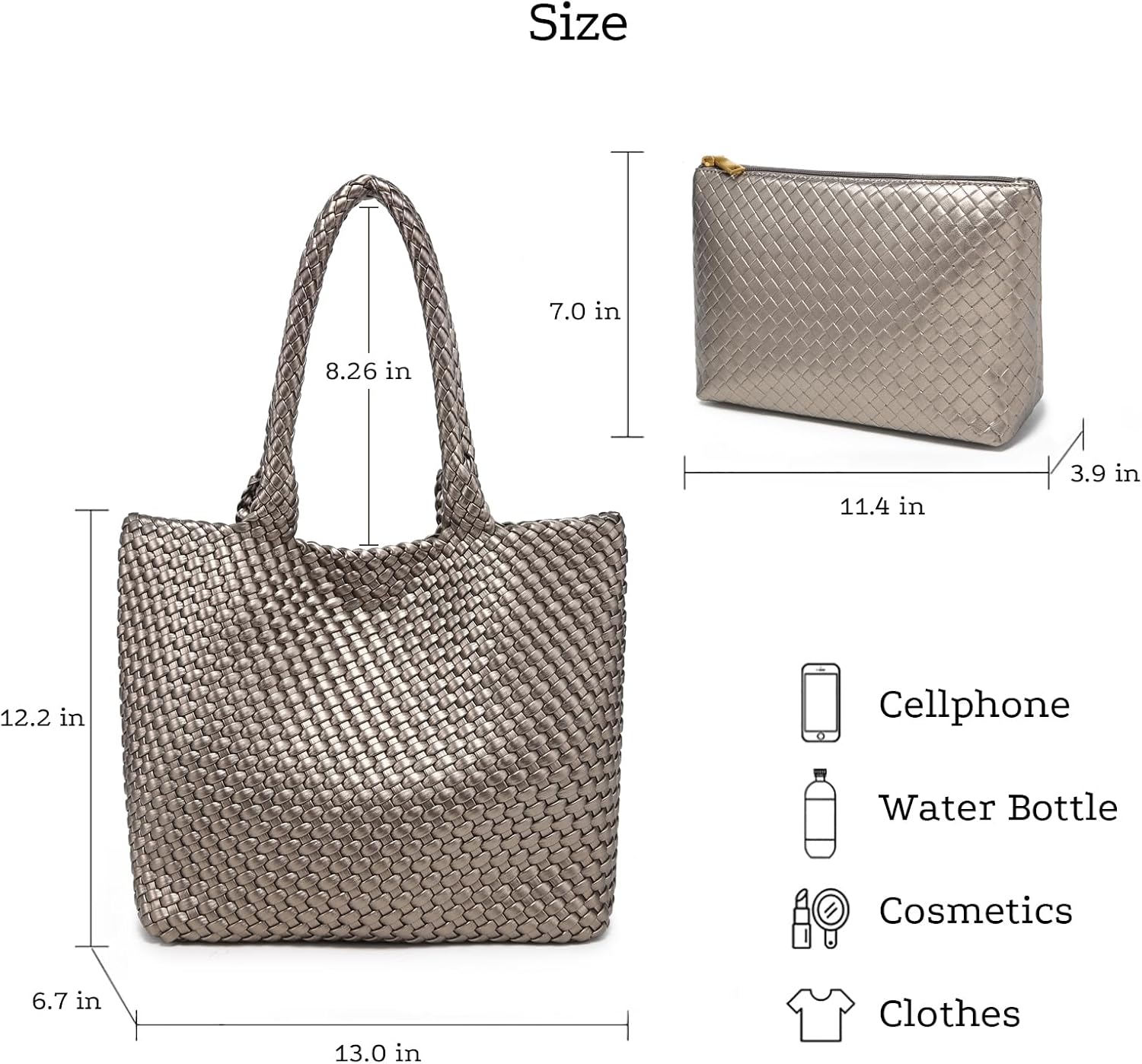 Woven Tote Bag for women,Vegan Leather Woven Satchel Handbag,Shoulder bag with Pouch,Hobo bag fits13-14” laptops | Hand woven leather - Image 5