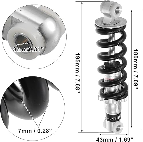 Miniatura 3 de X AUTOHAUX Amortiguador trasero de 180 mm y 340,194 kg para patinete de gas, bicicleta eléctrica, bicicleta de motocross, 47 cc y 49 cc, ATV,