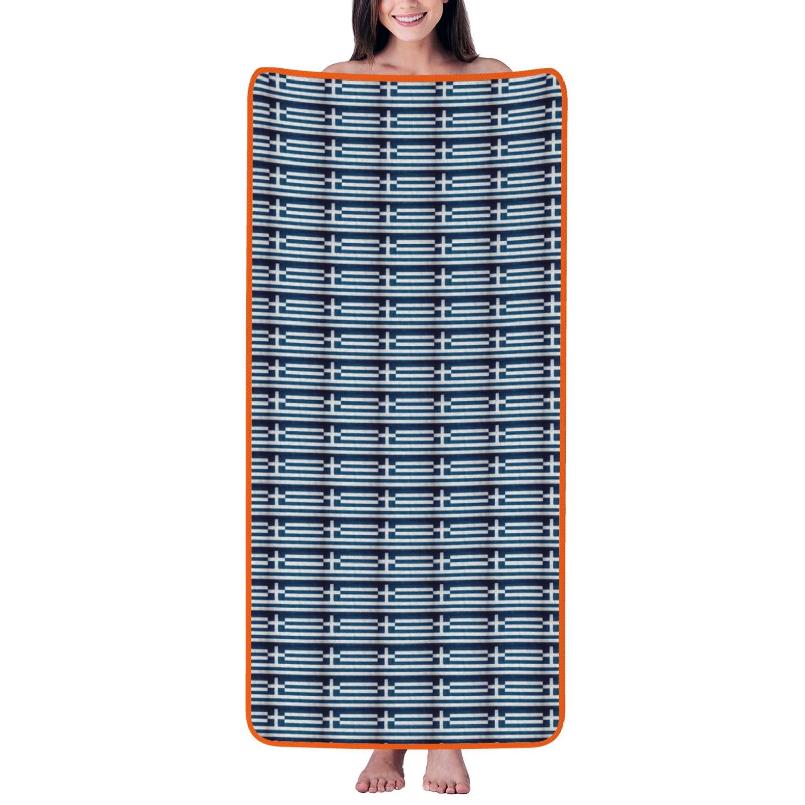Ztpowqa Women's Orange Greek Flag Print Coral Velvet Bath Towel For Home Gym Lounging Bathroom Spa Hotel Beach Travel