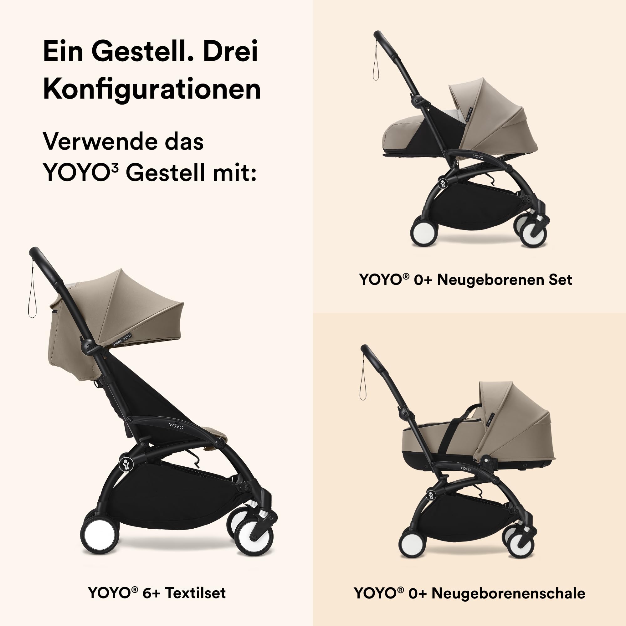 Stokke YOYO3 Gestell Wei Stokke YOYO3 Gestell (Wei) Mit 0+ Neugeborenen  Set (Toffee) - Kompakter Reise-Kinderwagen Mit Matratze & Verdeck
