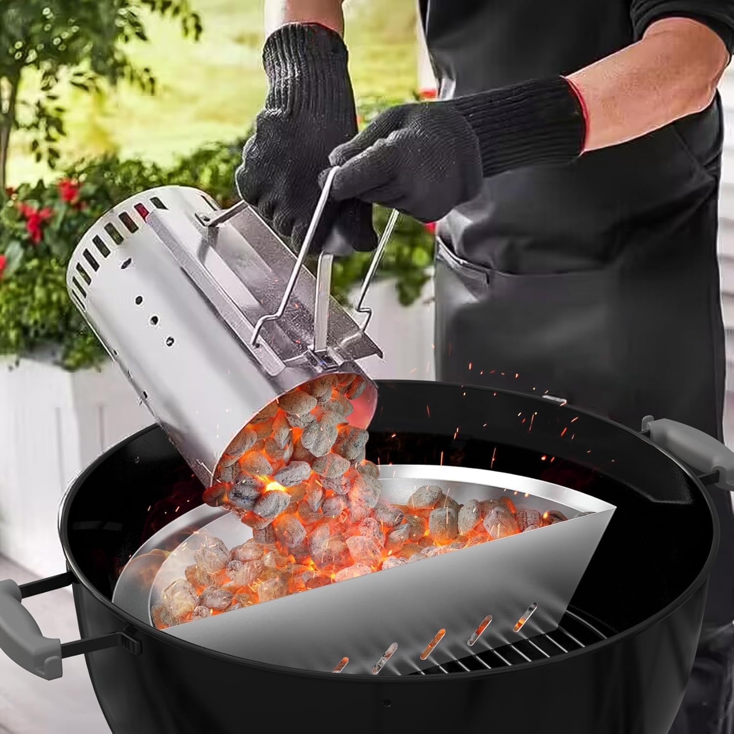 Onlyfire Smokereinsatz Kohle-Brennstoff Halter für Weber 57cm Kugelgrills, Edelstahl Kohlekorb mit Wasserreservoir