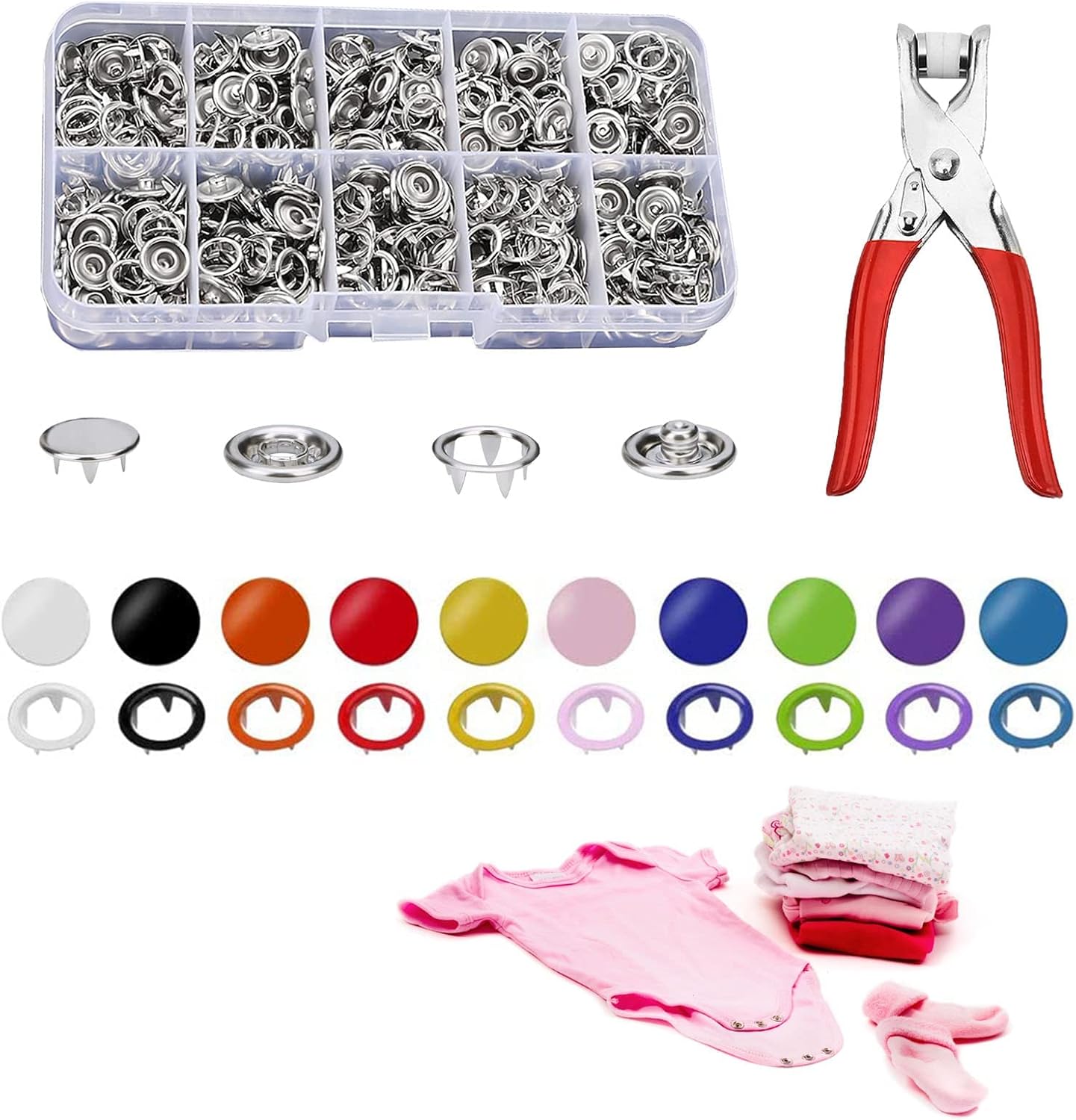 Metal Snap Buttons with Fastener Pliers Tool Kit, 152 Sets Metal Snap