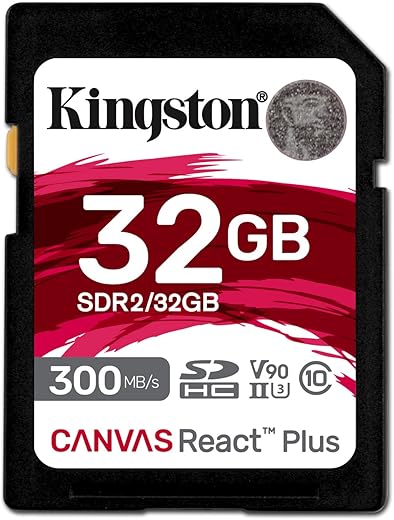 Kingston Canvas React Plus 32GB SD Card | SDXC UHS-II | 300R/260W U3 V90 | Full HD/4K/8K | SDR2/32GB
